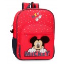 Mochila Mediana de 38 cm con Bolso Frontal  Mickey Happy en color Rojo