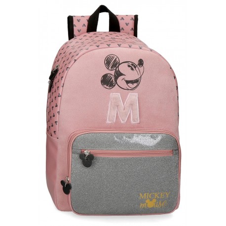 Mochila Grande de un Compartimento y Bolso Frontal Mickey the Blogger en color Rosa