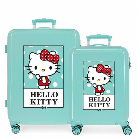Juego Maletas Cabina y Mediana Rígidas en ABS de 4 Ruedas  Hello Kitty Bow Of Hello Kitty Turquesa
