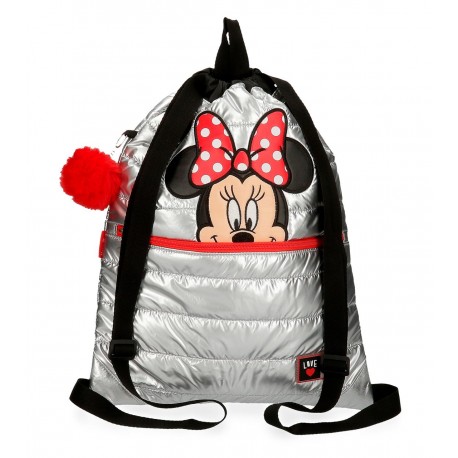 Saco de Cuerdas  con Cremallera Frontal Minnie My Pretty Bow en Gris