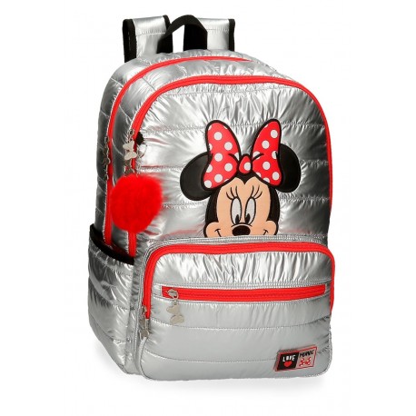 Mochila Grande de 44cm Doble Compartimento  Minnie My Pretty Bow en Gris