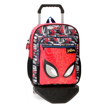 Mochila Mediana de 38cm con Carro Spiderman Comic en Rojo
