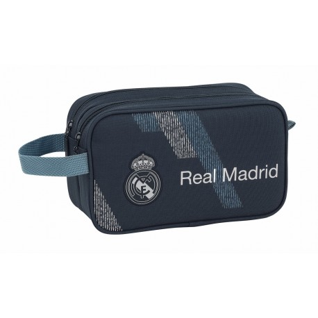 Neceser de Asa Lateral Real Madrid Dark Grey, de Doble Compartimento y Adaptable a Trolley